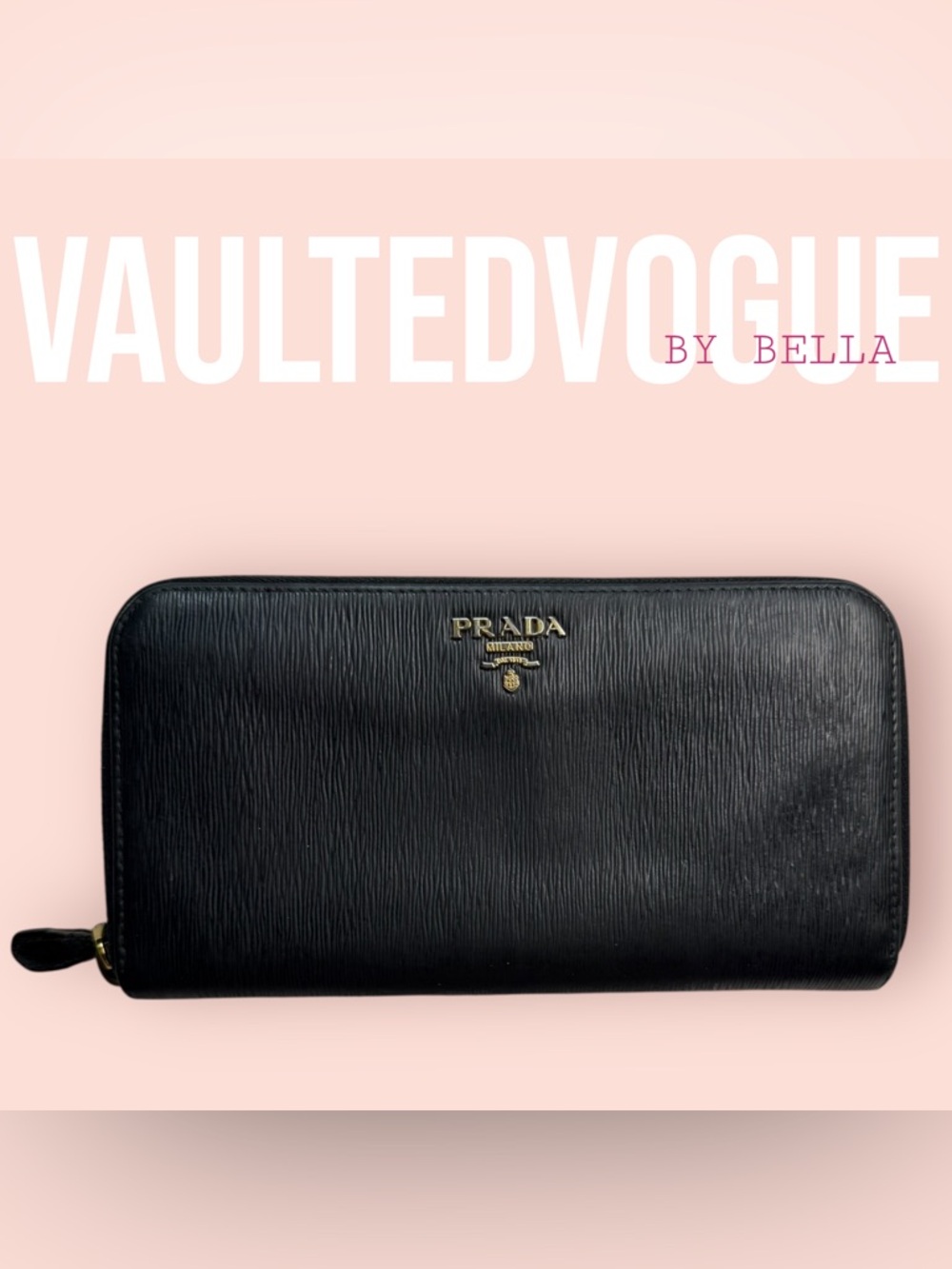 Prada Black Saffiano Leather Wallet with Gold Hardware